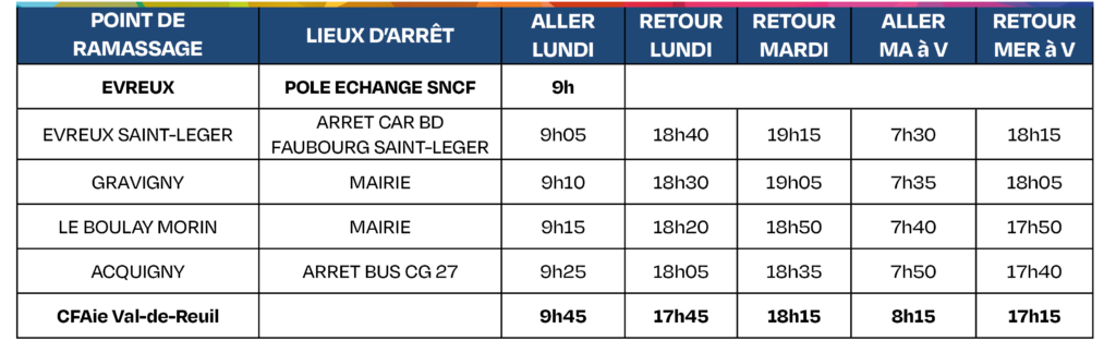 CFAie Tableau horaires transports 2024-2025 - Ligne 10 Evreux indirect