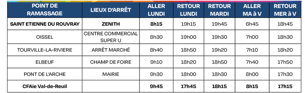 CFAie Tableau horaires transports 2024-2025 - Ligne 12 Saint Etienne du Rouvray