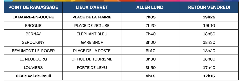 CFAie Tableau horaires transports 2024-2025 - Ligne 3 Bernay