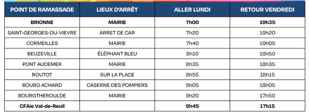 CFAie Tableau horaires transports 2024-2025 - Ligne 4 Brionne - Pont Audemer