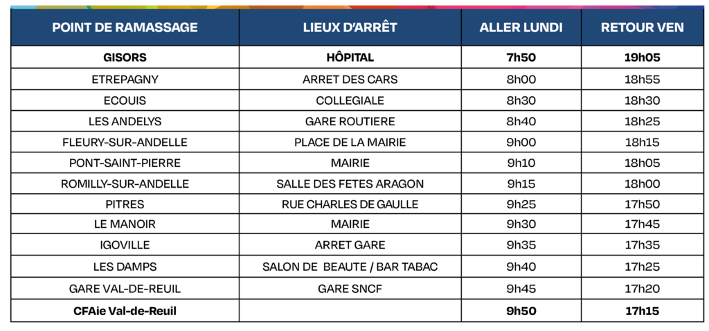 CFAie Tableau horaires transports 2024-2025 - Ligne 5 Gisors - Les Andelys