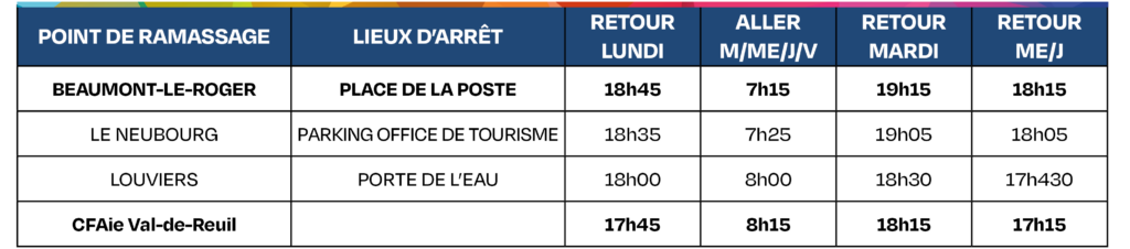 CFAie Tableau horaires transports 2024-2025 - Ligne 9 Beaumont-le-Roger