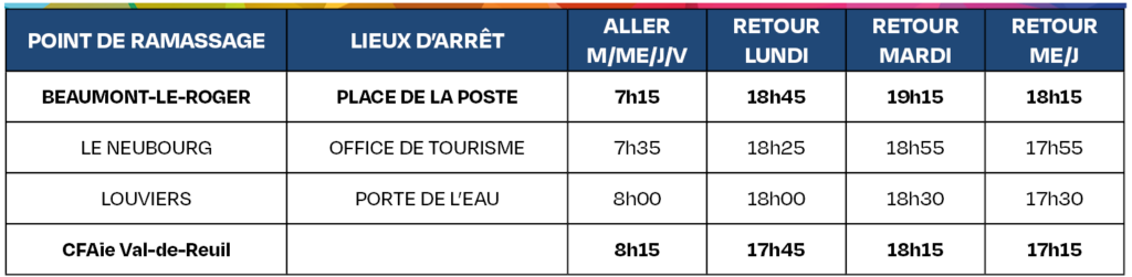 CFAie Tableau horaires transports 2024-2025_ Ligne 9 Beaumont-le-Roger